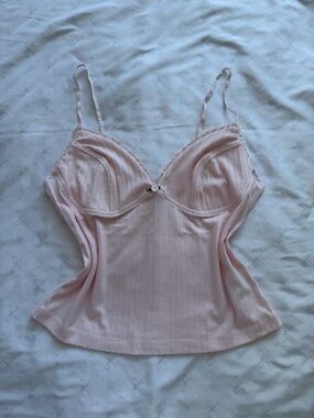 Delicate Light Pink Ribbed Cami Top